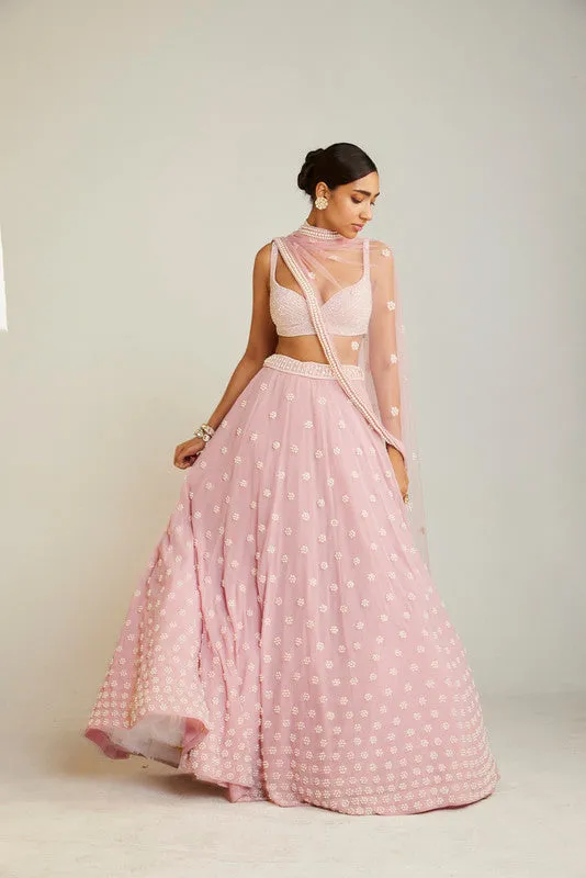 Powder Pink Flower Lehenga Set
