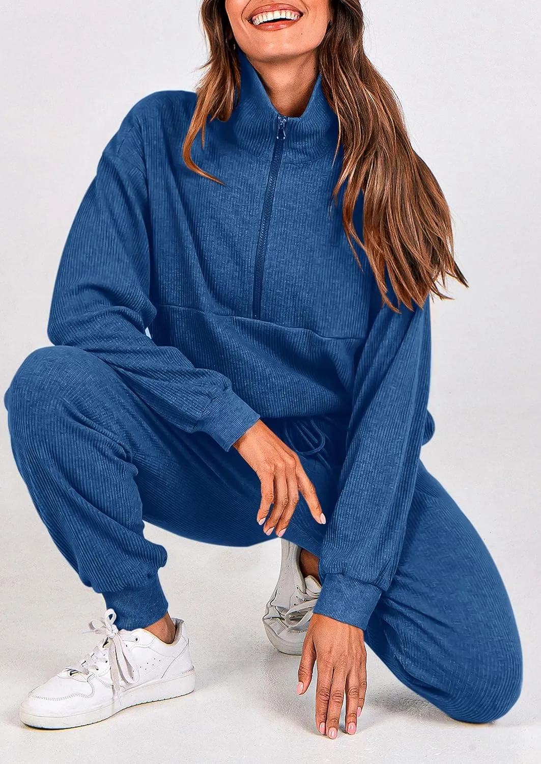PRETTYGARDEN Womens 2 Piece Sweatsuits Set Long Sleeve Half Zip Pullover Sweatshirt Joggers Sweatpants Fall Outfits Tracksuit