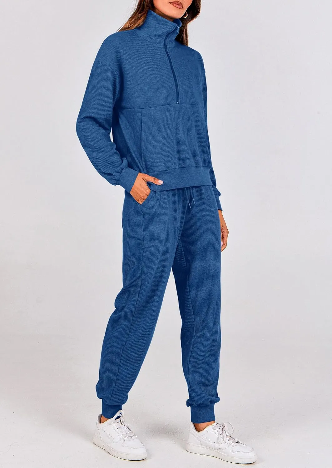 PRETTYGARDEN Womens 2 Piece Sweatsuits Set Long Sleeve Half Zip Pullover Sweatshirt Joggers Sweatpants Fall Outfits Tracksuit