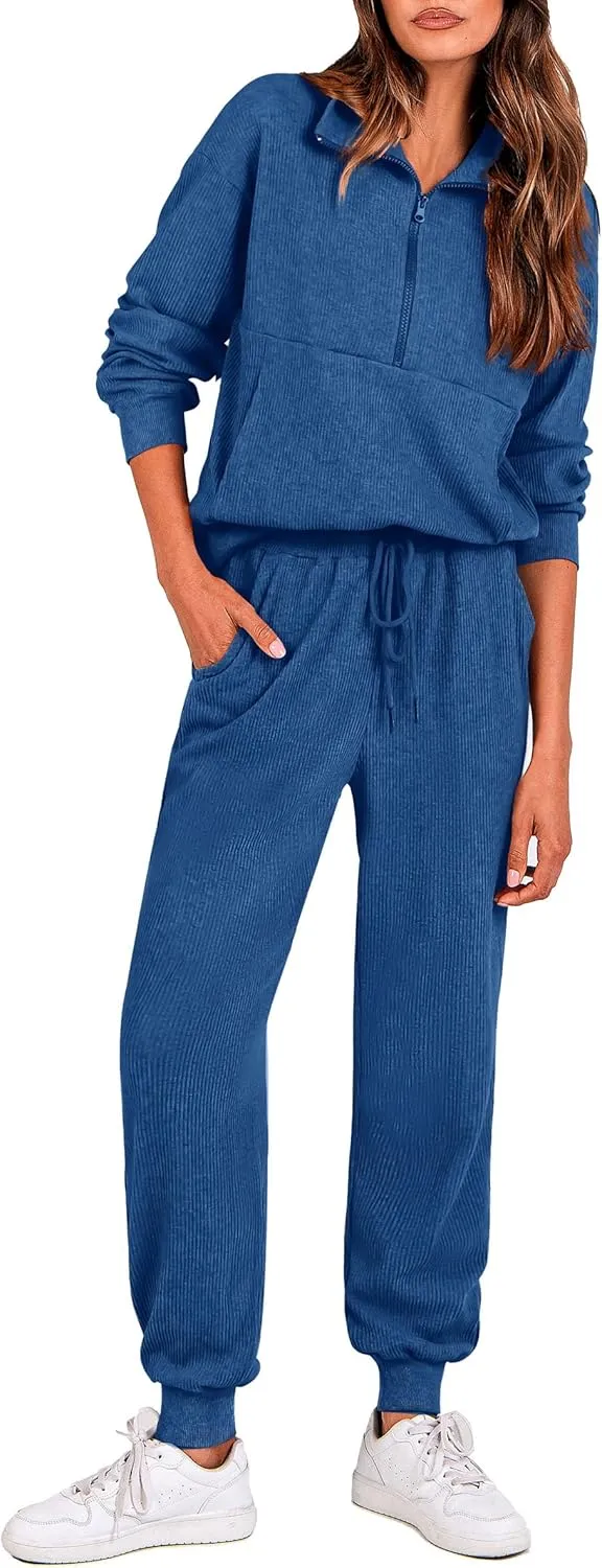 PRETTYGARDEN Womens 2 Piece Sweatsuits Set Long Sleeve Half Zip Pullover Sweatshirt Joggers Sweatpants Fall Outfits Tracksuit