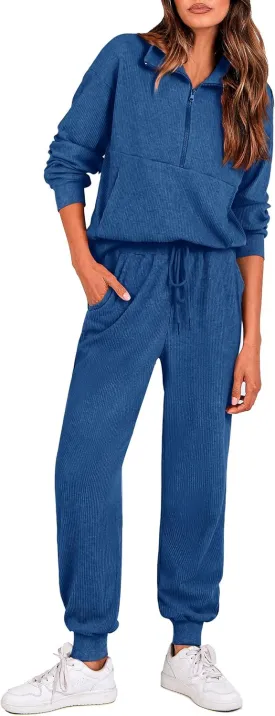 PRETTYGARDEN Womens 2 Piece Sweatsuits Set Long Sleeve Half Zip Pullover Sweatshirt Joggers Sweatpants Fall Outfits Tracksuit