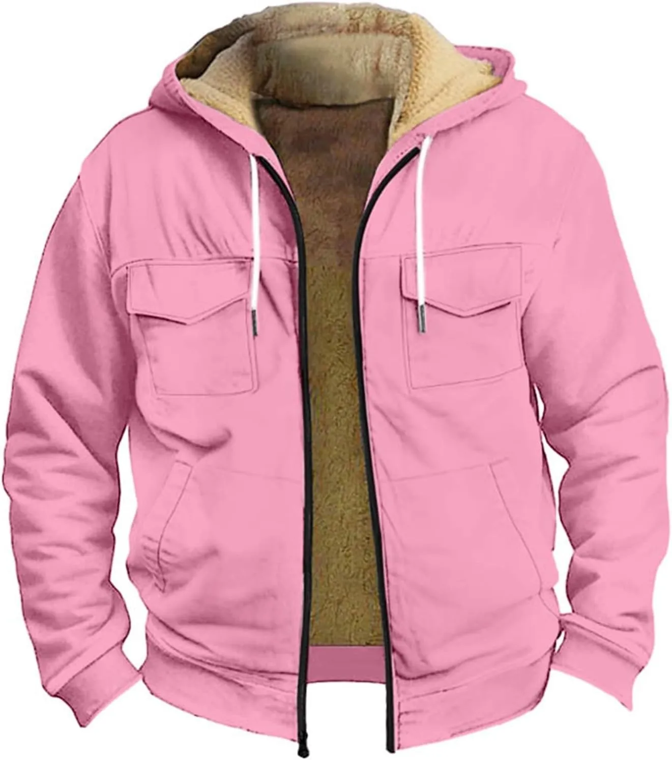 RTRDE Mens Fuzzy Jacket Casual Solid Color Sherpa Fleece Lined Hoodie Jackets Winter Warm Work Coats Jacket, S-5XL