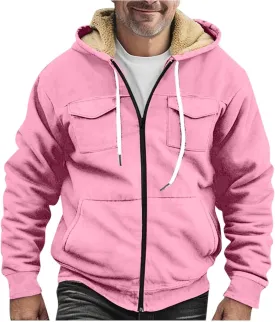 RTRDE Mens Fuzzy Jacket Casual Solid Color Sherpa Fleece Lined Hoodie Jackets Winter Warm Work Coats Jacket, S-5XL