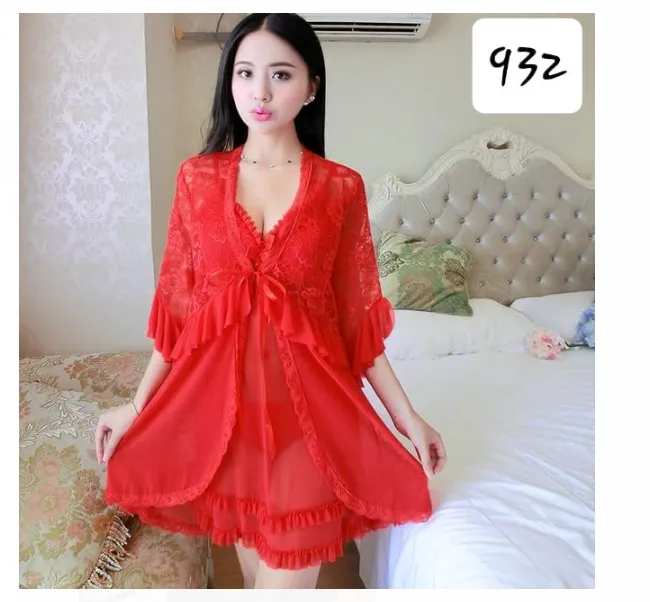 Sajiero Tweet Fancy 3pcs Transparent Nightgown set