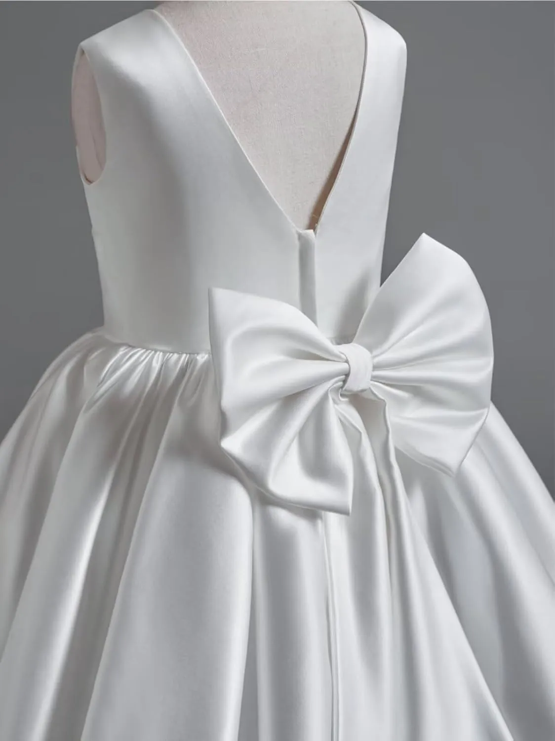 Satin Flower Girl Dress Knee Length Short First Communion Dresses for Girls Kids Bow-Knot Princess Birthday Gowns