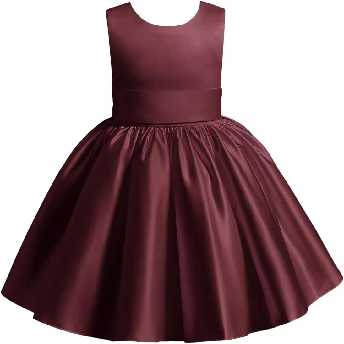 Satin Flower Girl Dress Knee Length Short First Communion Dresses for Girls Kids Bow-Knot Princess Birthday Gowns
