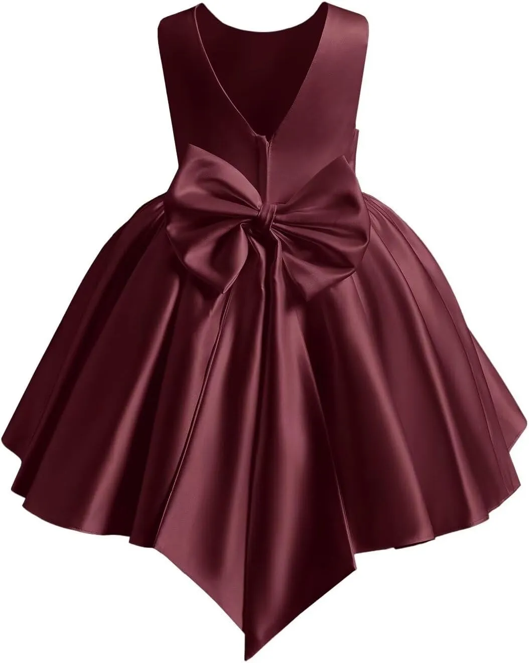Satin Flower Girl Dress Knee Length Short First Communion Dresses for Girls Kids Bow-Knot Princess Birthday Gowns