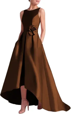 SHANDUAO 3D Flower Satin Mother of The Bride Dresses Hi-Low Formal Gown with Train
