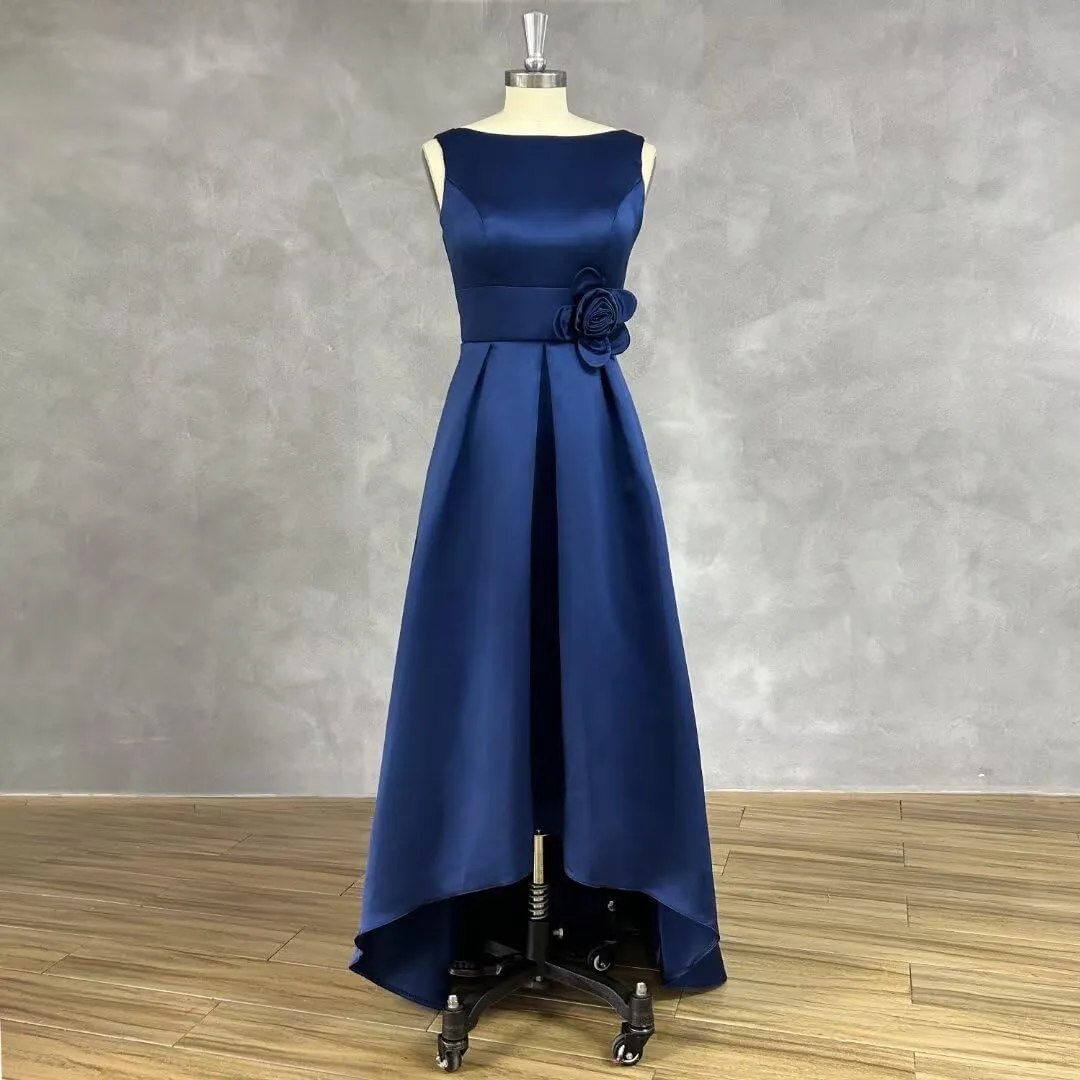 SHANDUAO 3D Flower Satin Mother of The Bride Dresses Hi-Low Formal Gown with Train