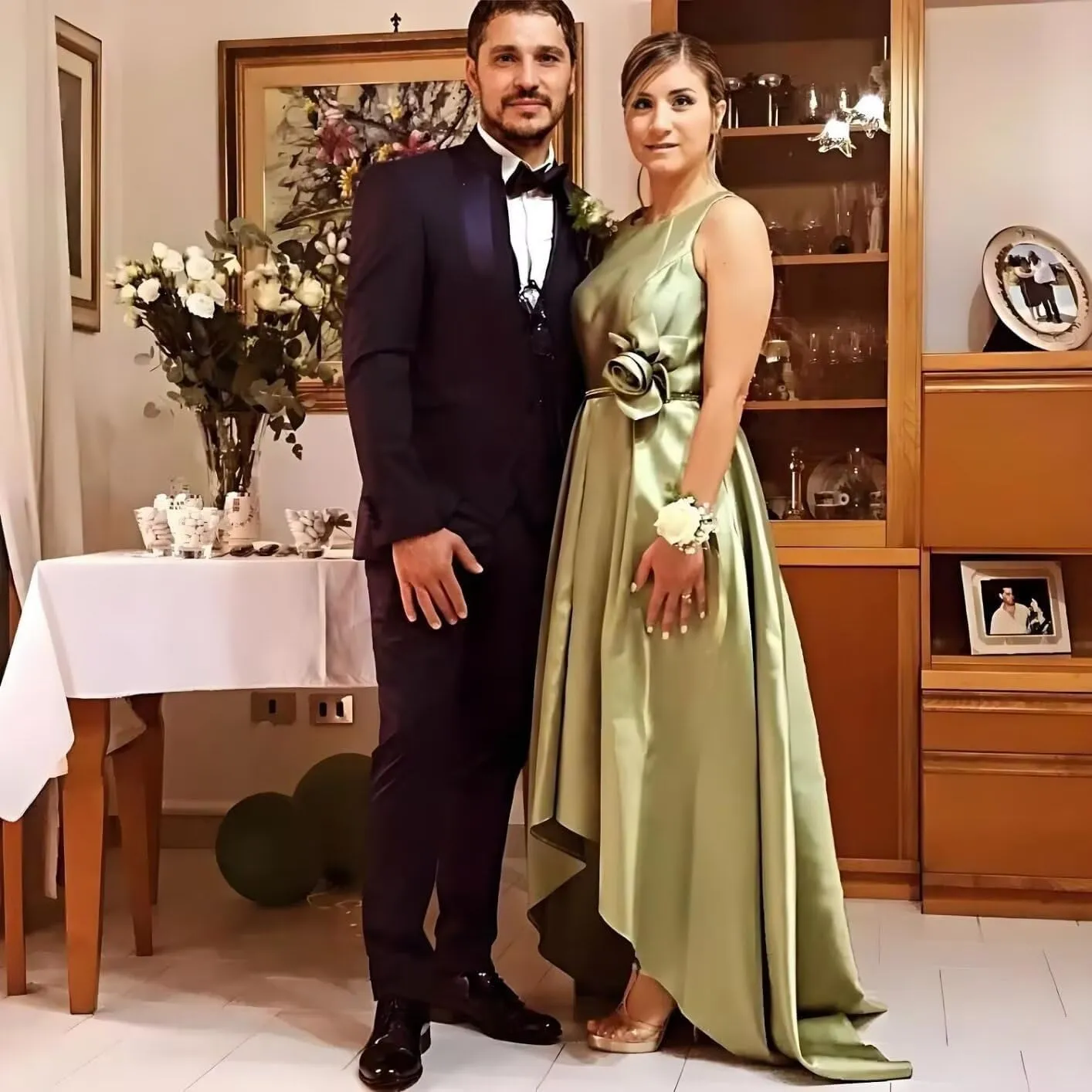 SHANDUAO 3D Flower Satin Mother of The Bride Dresses Hi-Low Formal Gown with Train