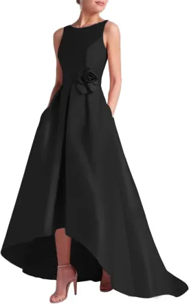 SHANDUAO 3D Flower Satin Mother of The Bride Dresses Hi-Low Formal Gown with Train