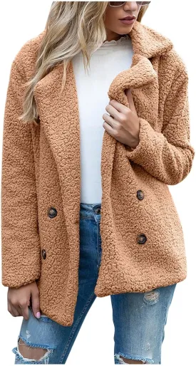 Sherpa Faux Fur Coat for Women Open Front Lapel Long Sleeve Sweater Blazer Fuzzy Teddy Fleece Jacket Winter Outfits