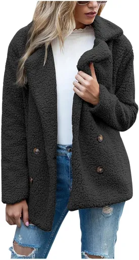 Sherpa Faux Fur Coat for Women Open Front Lapel Long Sleeve Sweater Blazer Fuzzy Teddy Fleece Jacket Winter Outfits