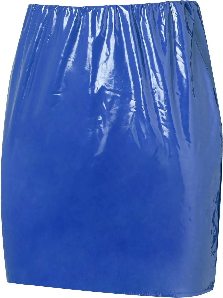 Springcmy Women Neon Leather Bodycon Mini Skirt Skirts Sexy Shiny Liquid Metallic Wet Look Latex Skirt