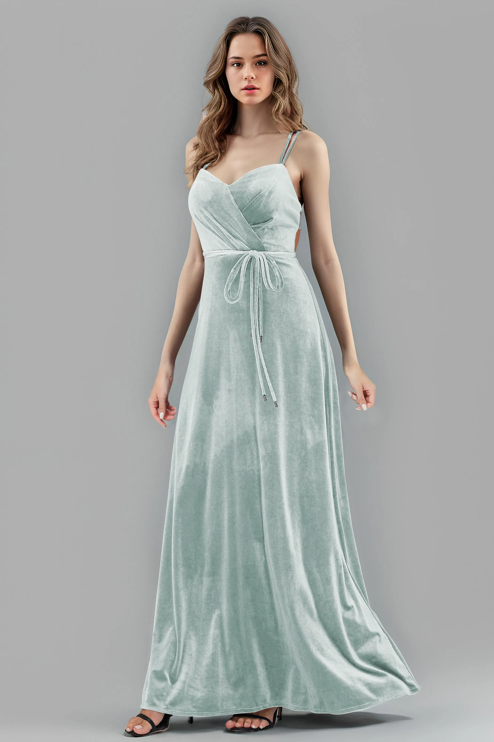 Sweetheart Spaghetti Straps Velvet Floor Length Bridesmaid Dresses