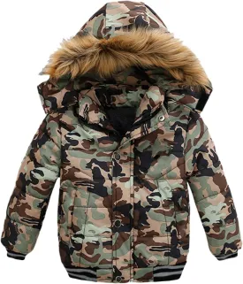 Toddler's Winter Parka Coat Fu Collar Hood Fleece Lined Puffer Jacket Thicken Padded Down Coat Boy Snow Jacket