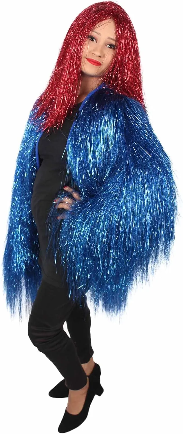 Unisex Thin Metallic Tinsel Foil Jacket - Extra Dense Shiny Glitter Costumes | Loose Fit Festival Fun Rave Dress