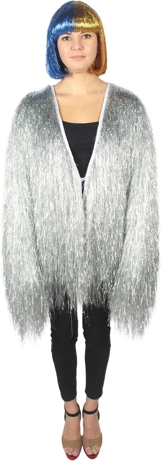 Unisex Thin Metallic Tinsel Foil Jacket - Extra Dense Shiny Glitter Costumes | Loose Fit Festival Fun Rave Dress