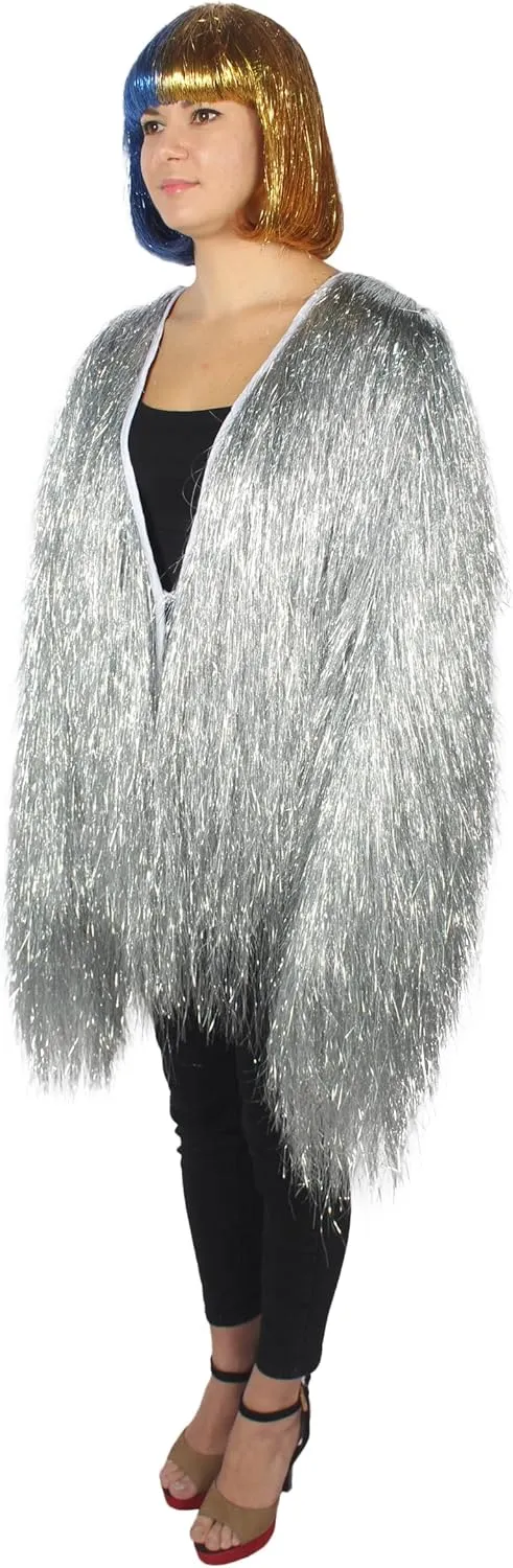 Unisex Thin Metallic Tinsel Foil Jacket - Extra Dense Shiny Glitter Costumes | Loose Fit Festival Fun Rave Dress