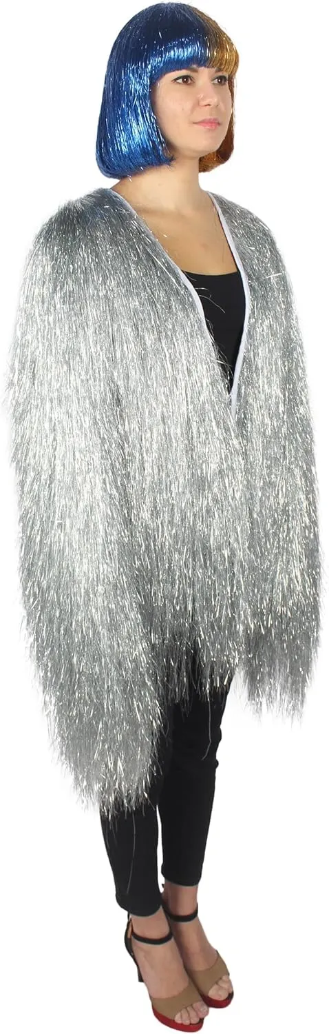 Unisex Thin Metallic Tinsel Foil Jacket - Extra Dense Shiny Glitter Costumes | Loose Fit Festival Fun Rave Dress