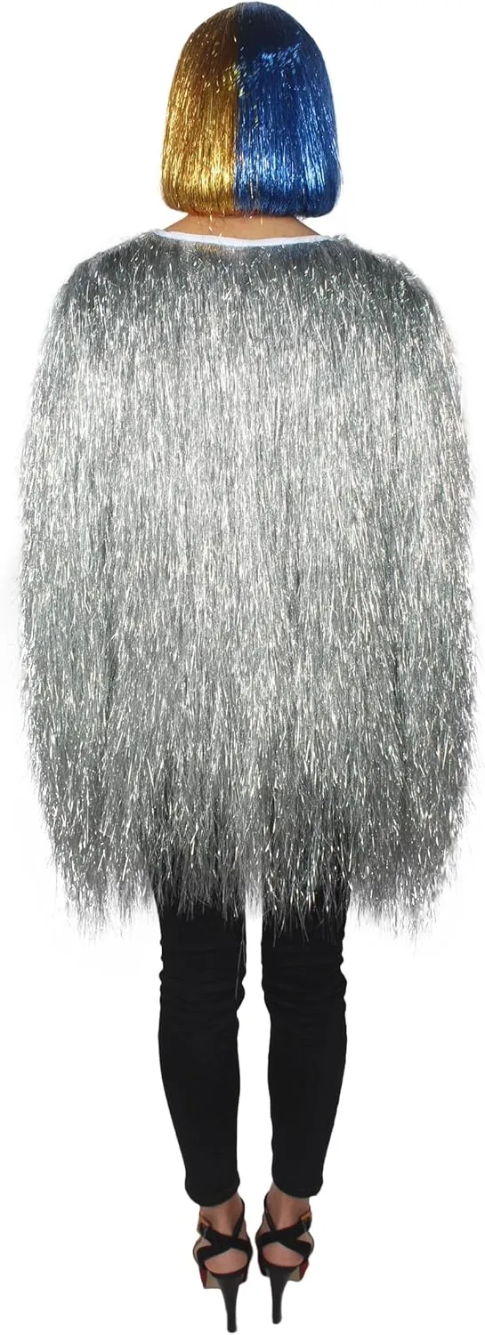 Unisex Thin Metallic Tinsel Foil Jacket - Extra Dense Shiny Glitter Costumes | Loose Fit Festival Fun Rave Dress