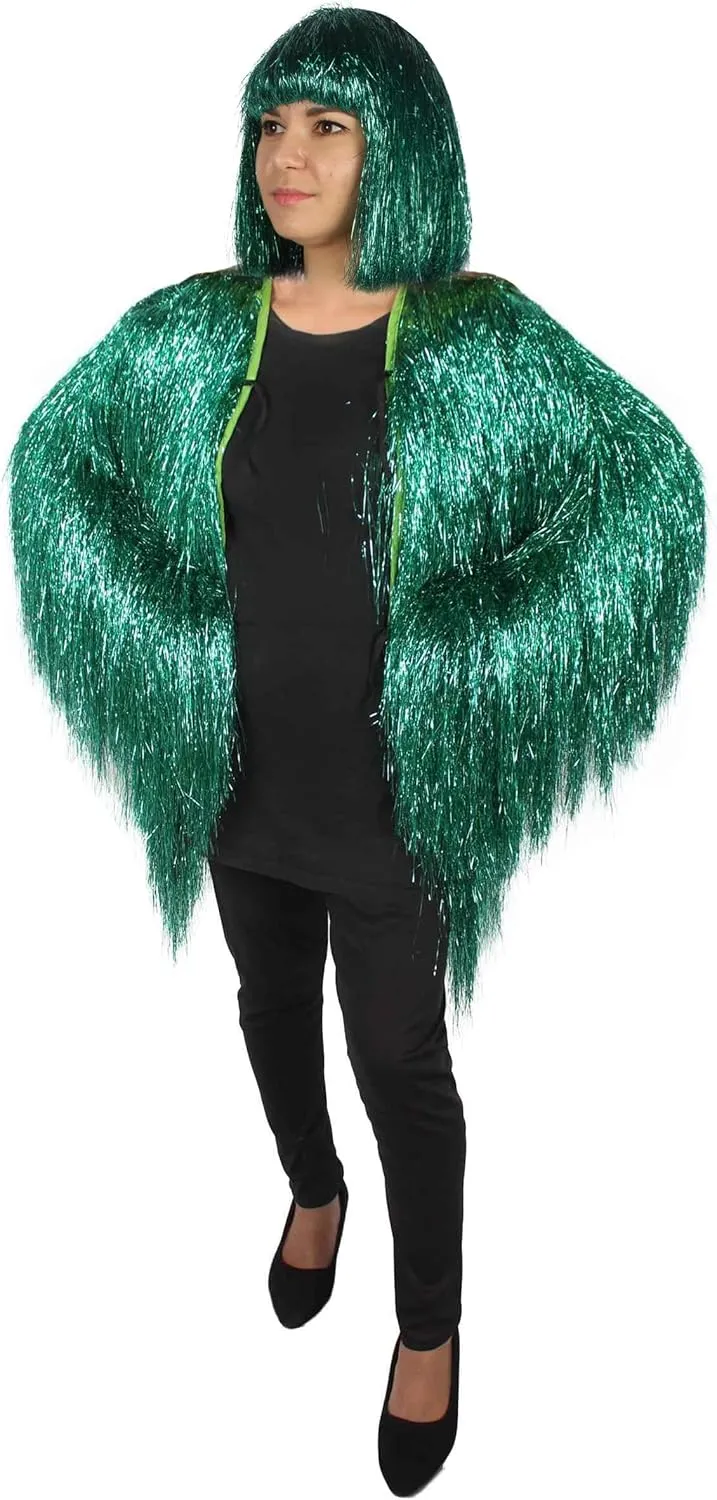 Unisex Thin Metallic Tinsel Foil Jacket - Extra Dense Shiny Glitter Costumes | Loose Fit Festival Fun Rave Dress