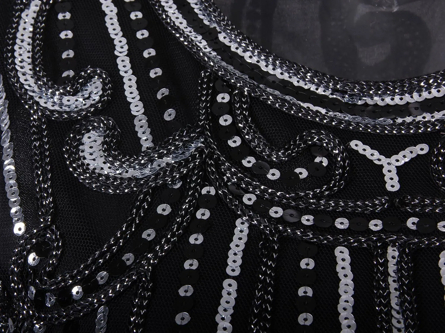 Vijiv 1920s Vintage Inspired Sequin Embellished Fringe Long Gatsby Flapper Dress