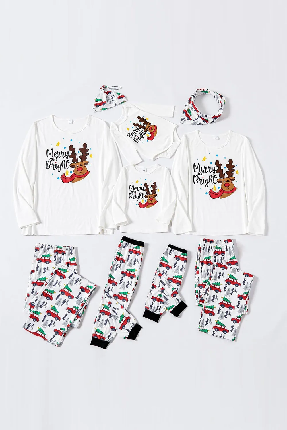 White Deer Printed Christmas Family Pajamas Set