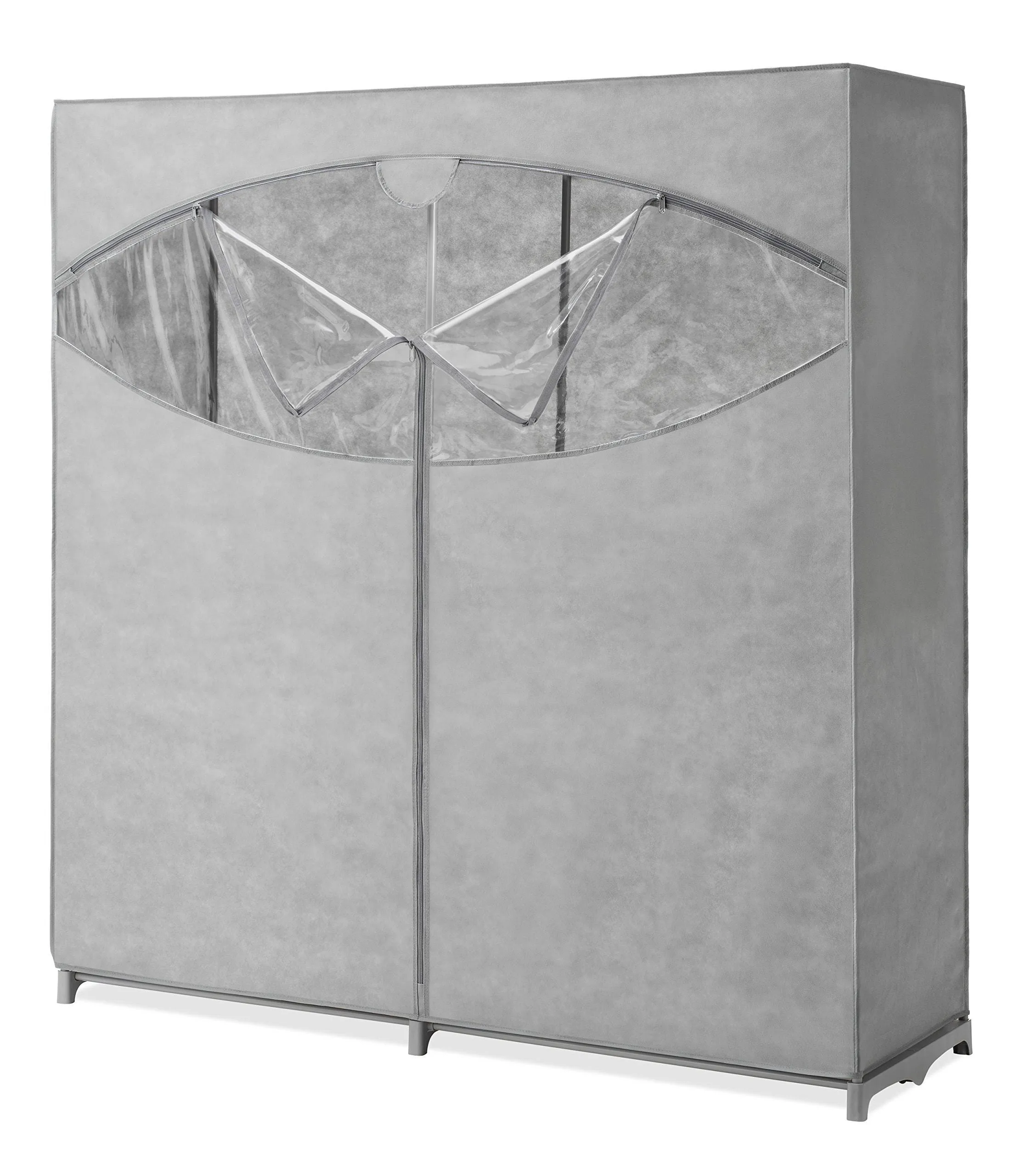 Whitmor Portable Wardrobe Clothes Storage Organizer Closet with Hanging Rack - Extra Wide -Grey Color - No-tool Assembly - Extra Strong & Durable - 60"L x 19.5"W x 64"