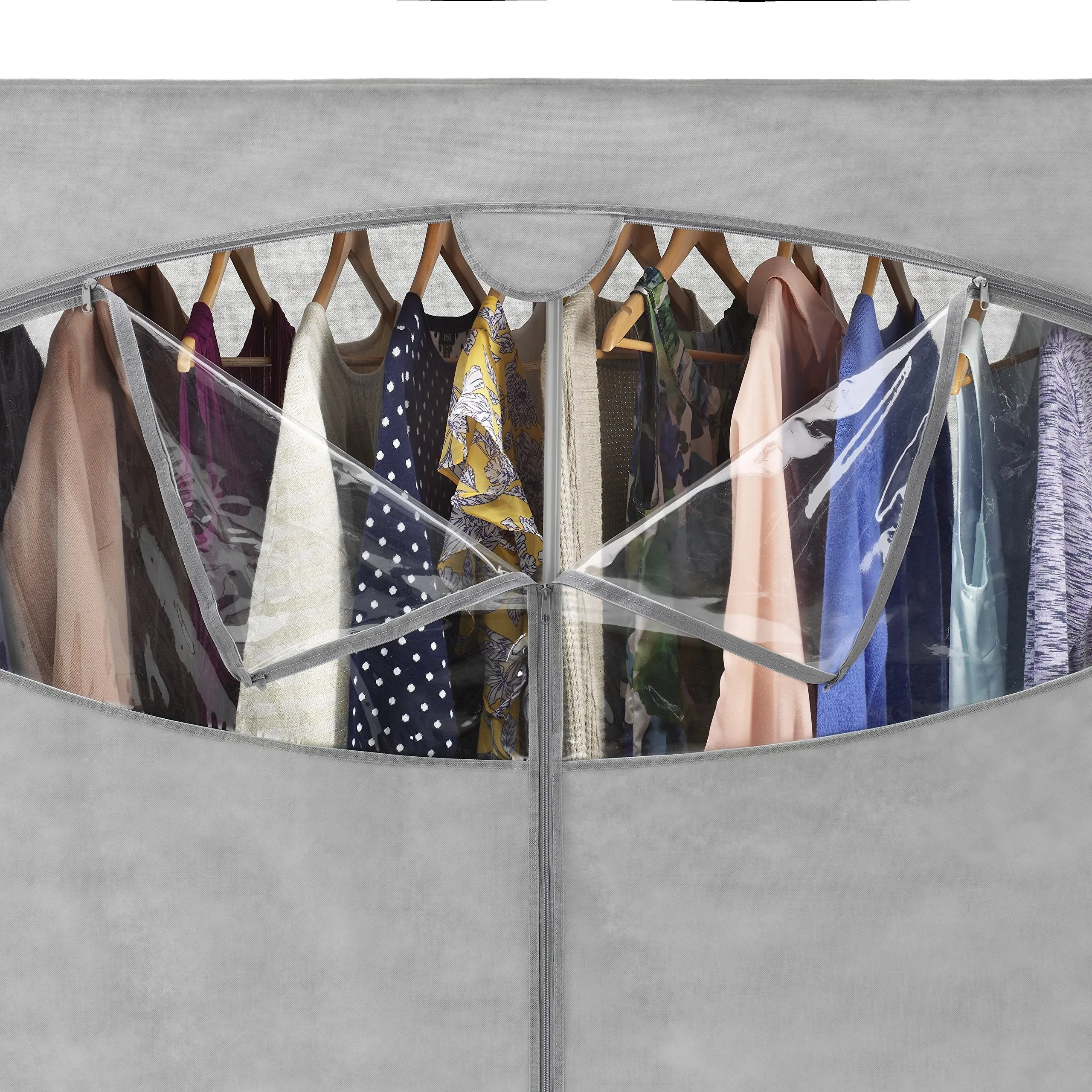 Whitmor Portable Wardrobe Clothes Storage Organizer Closet with Hanging Rack - Extra Wide -Grey Color - No-tool Assembly - Extra Strong & Durable - 60"L x 19.5"W x 64"