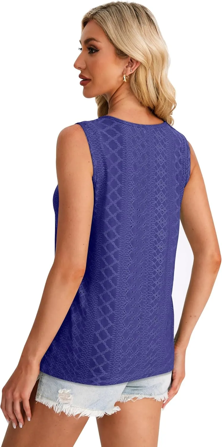 WIHOLL Womens Tank Tops Loose Fit Casual Sleeveless Tops Keyhole Neck Trendy Summer Tops Flowy Clothes Outfits 2025
