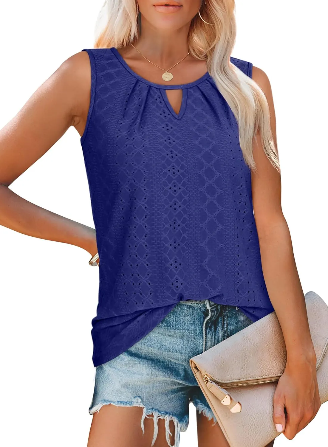 WIHOLL Womens Tank Tops Loose Fit Casual Sleeveless Tops Keyhole Neck Trendy Summer Tops Flowy Clothes Outfits 2025