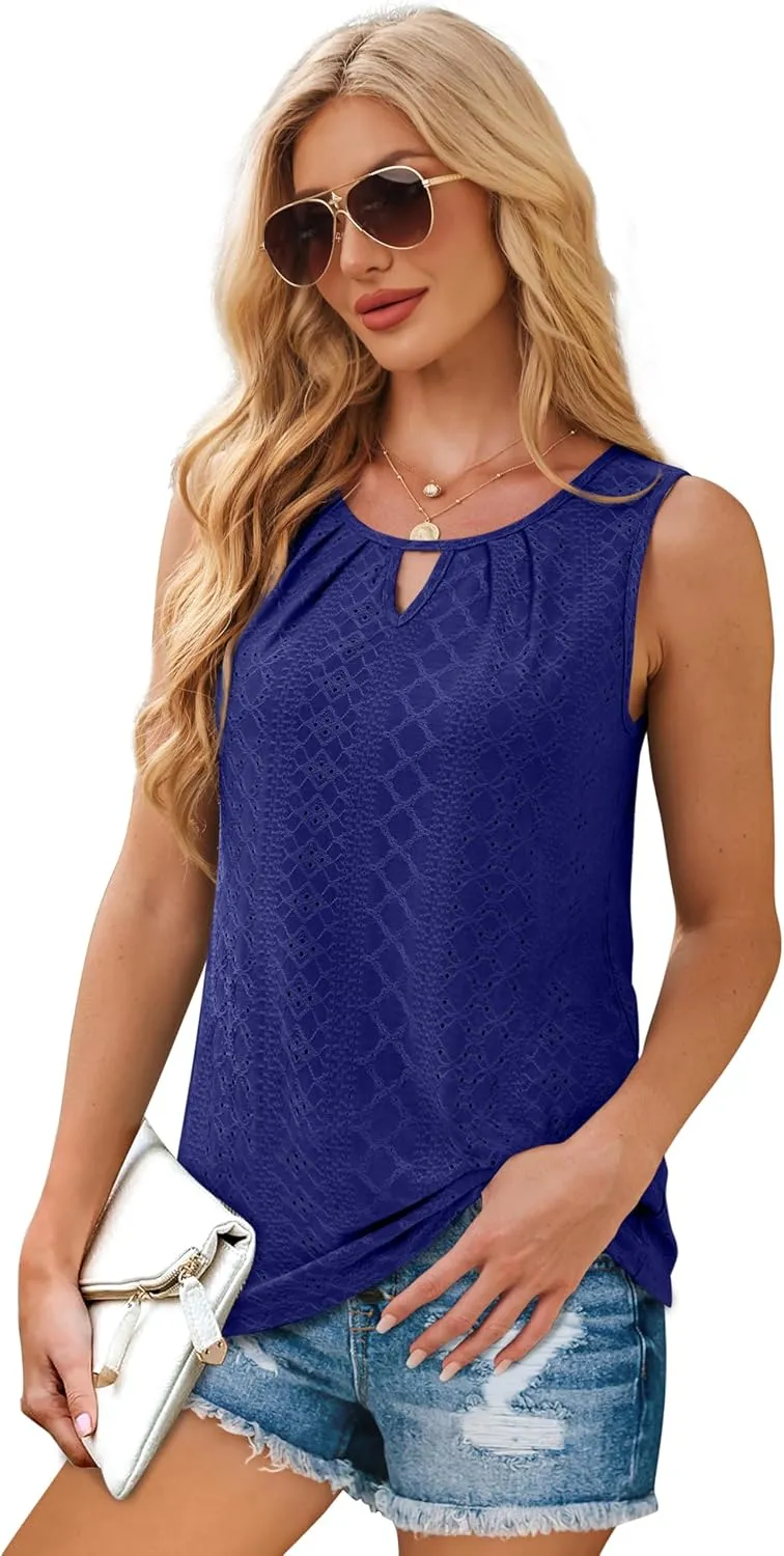 WIHOLL Womens Tank Tops Loose Fit Casual Sleeveless Tops Keyhole Neck Trendy Summer Tops Flowy Clothes Outfits 2025