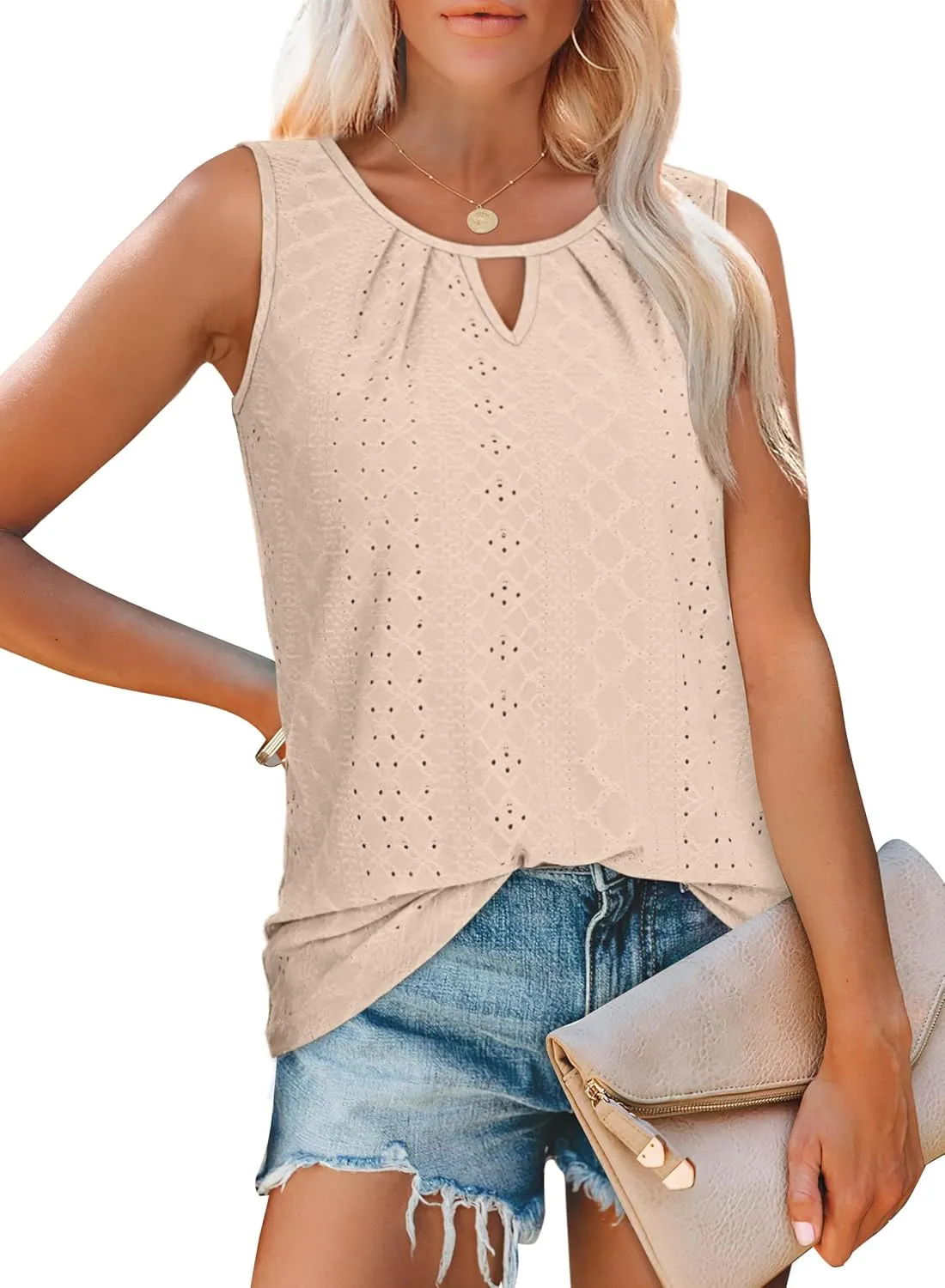 WIHOLL Womens Tank Tops Loose Fit Casual Sleeveless Tops Keyhole Neck Trendy Summer Tops Flowy Clothes Outfits 2025