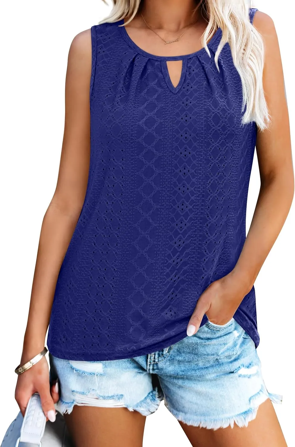 WIHOLL Womens Tank Tops Loose Fit Casual Sleeveless Tops Keyhole Neck Trendy Summer Tops Flowy Clothes Outfits 2025