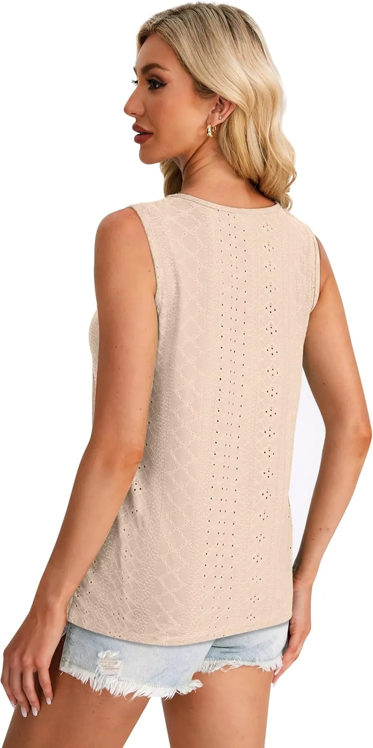 WIHOLL Womens Tank Tops Loose Fit Casual Sleeveless Tops Keyhole Neck Trendy Summer Tops Flowy Clothes Outfits 2025