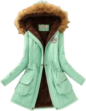 Winter Coats for Women Long Thicken Padded Jacket Fashion Warm Cold Weather Parkas Zip Up Hooded Clothes Plus Size