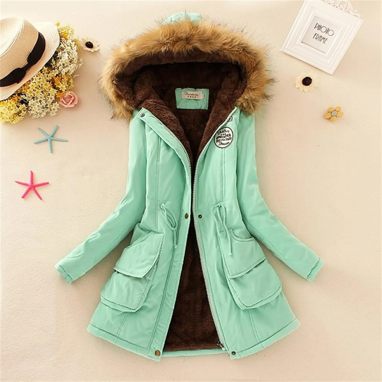 Winter Coats for Women Long Thicken Padded Jacket Fashion Warm Cold Weather Parkas Zip Up Hooded Clothes Plus Size
