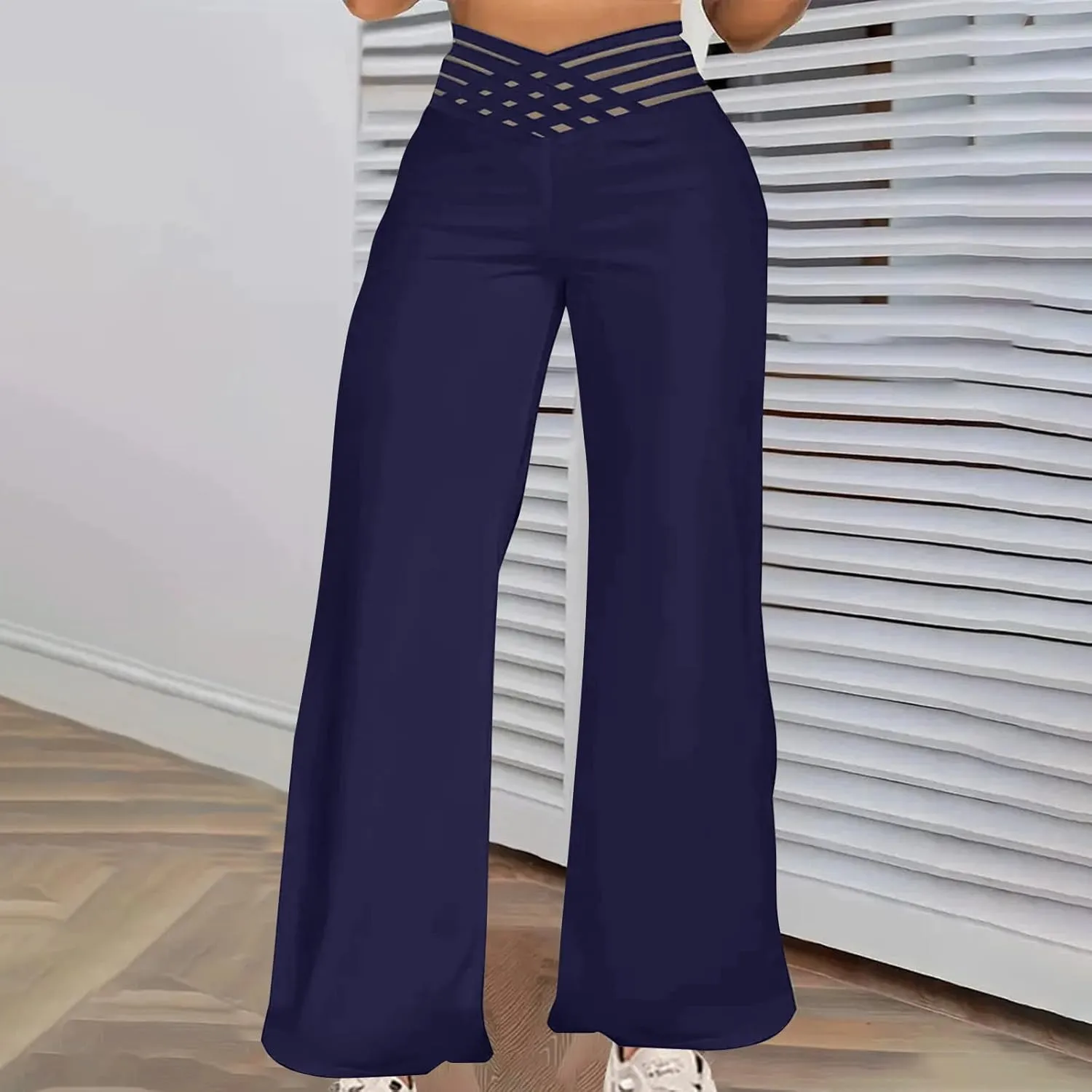 Women Sexy Hollow Out Waist Pants Wide Leg Hide Belly Slacks Stylish Solid Color Loose Fit Trousers 2025