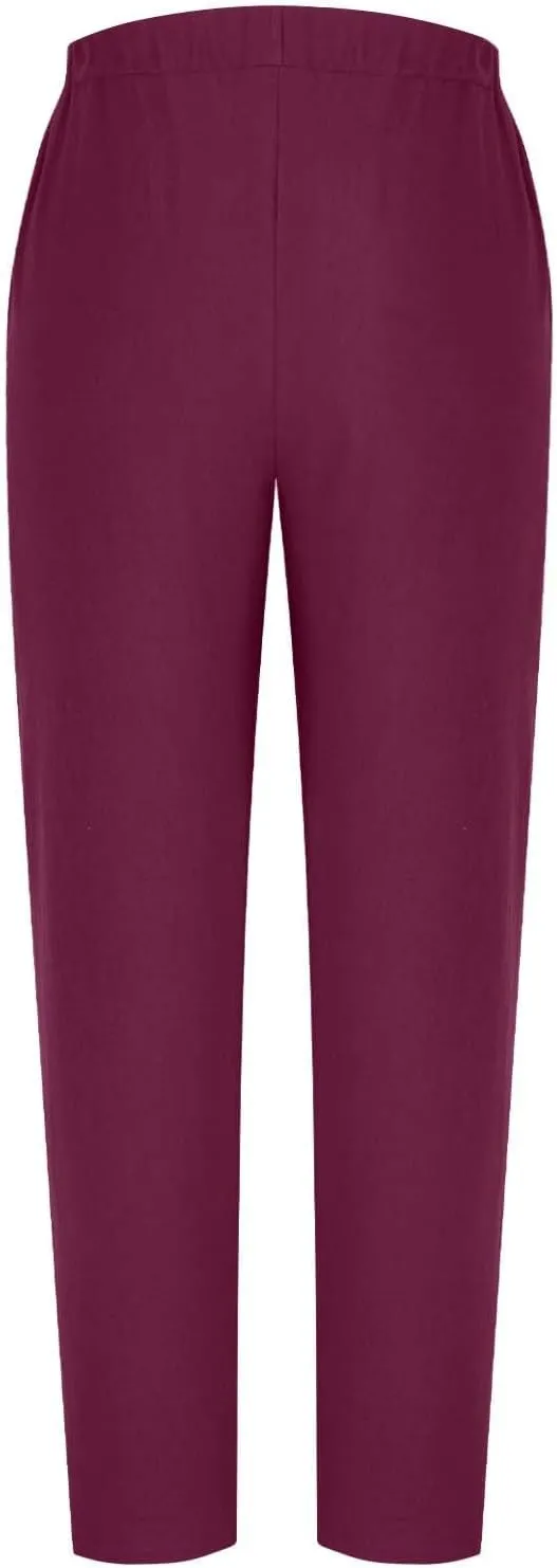 Women Summer Linen Pants Lightweight Elastic Waist Pants Vacation Beach Trouser Side Button Closure Joggers