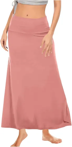 Women's Maxi Long Skirts Ankle Length A-Line High Waist Summer Casual Wrapped Skirts Solid Color Comfy Home Skirt