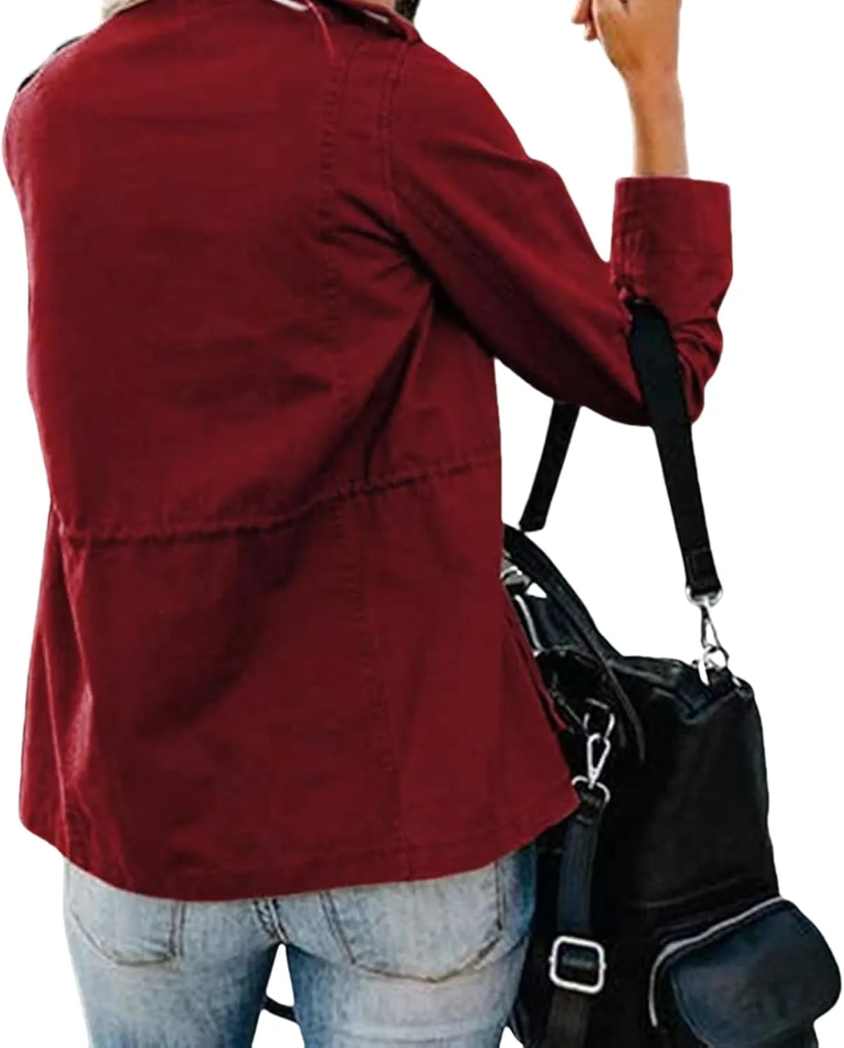 Women's Military Anorak Jackets Zip Up Parka Safari Utility Coats Snap Buttons Outerwear with Pocket