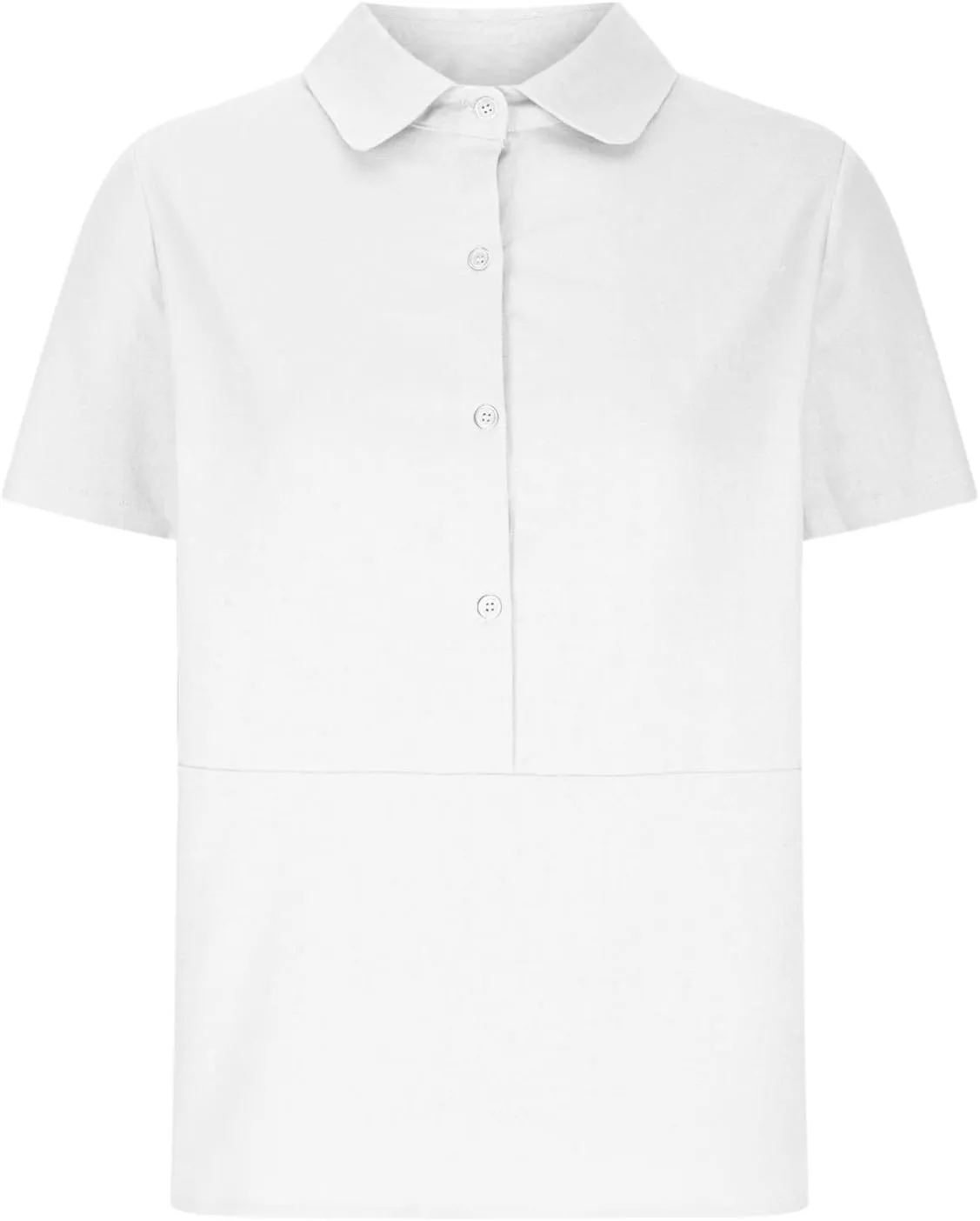 Women's Peter Pan Collar Short Sleeves Cotton Linen Shirt Tops Button Work Blouse Teen Girls Casual Loose Tunic Shirts