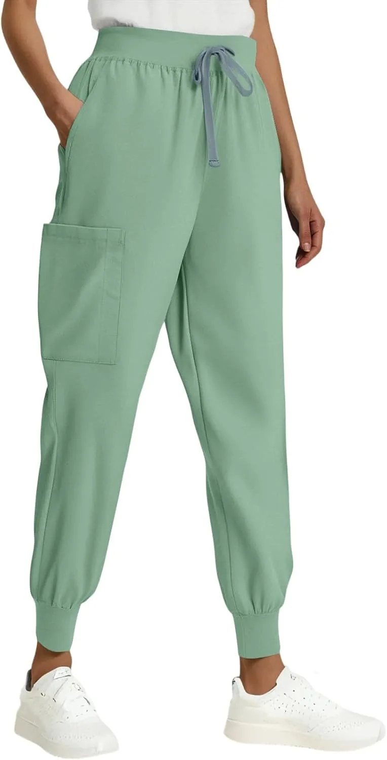 Womens Scrub Pants - Soft Stretch Yoga Style with Pockets, Slim Drawstring Jogger Scrubs