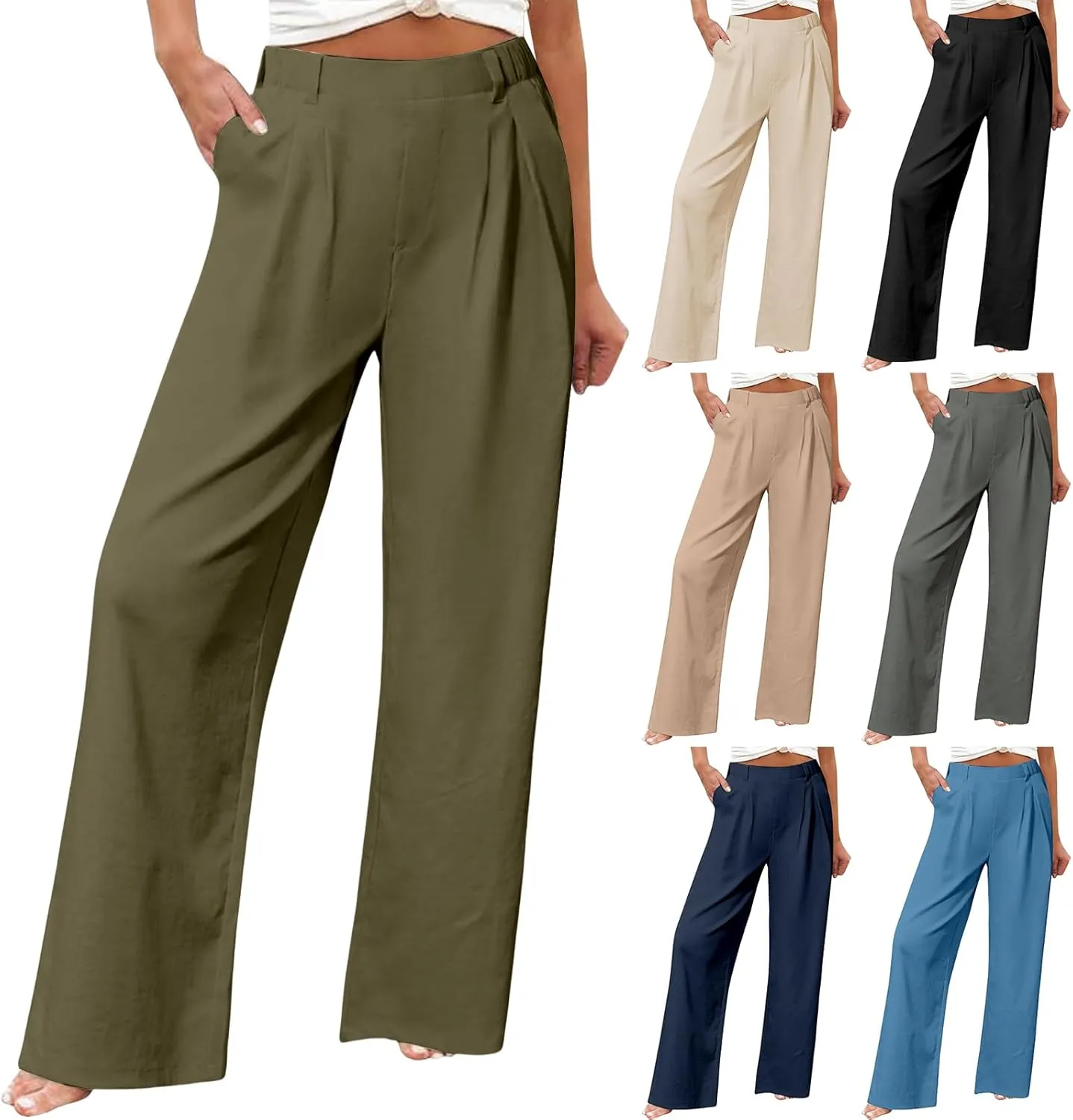 Womens Work Pants Business Casual High Waisted Wide Leg Dress Trousers Office Slacks with Pockets