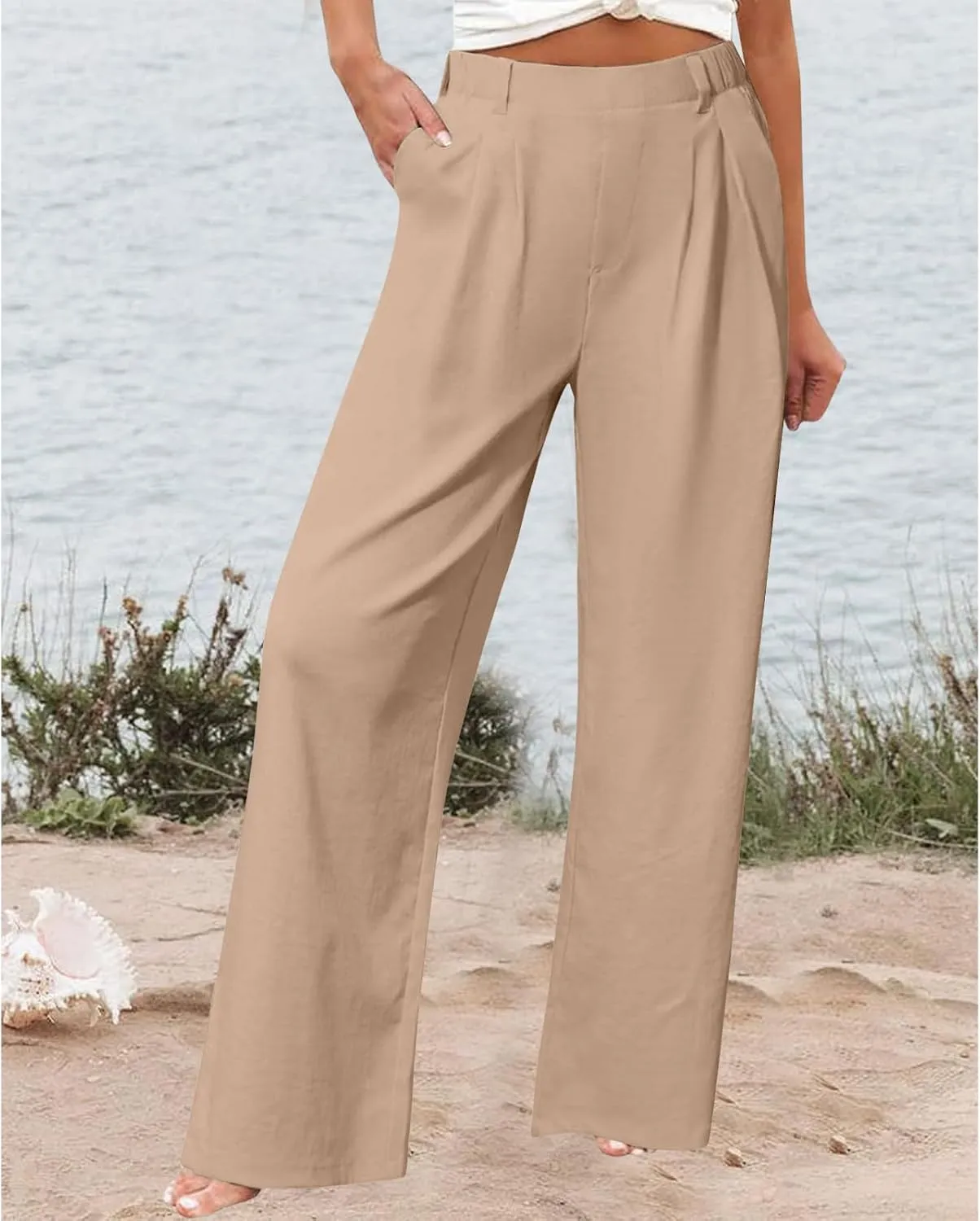 Womens Work Pants Business Casual High Waisted Wide Leg Dress Trousers Office Slacks with Pockets