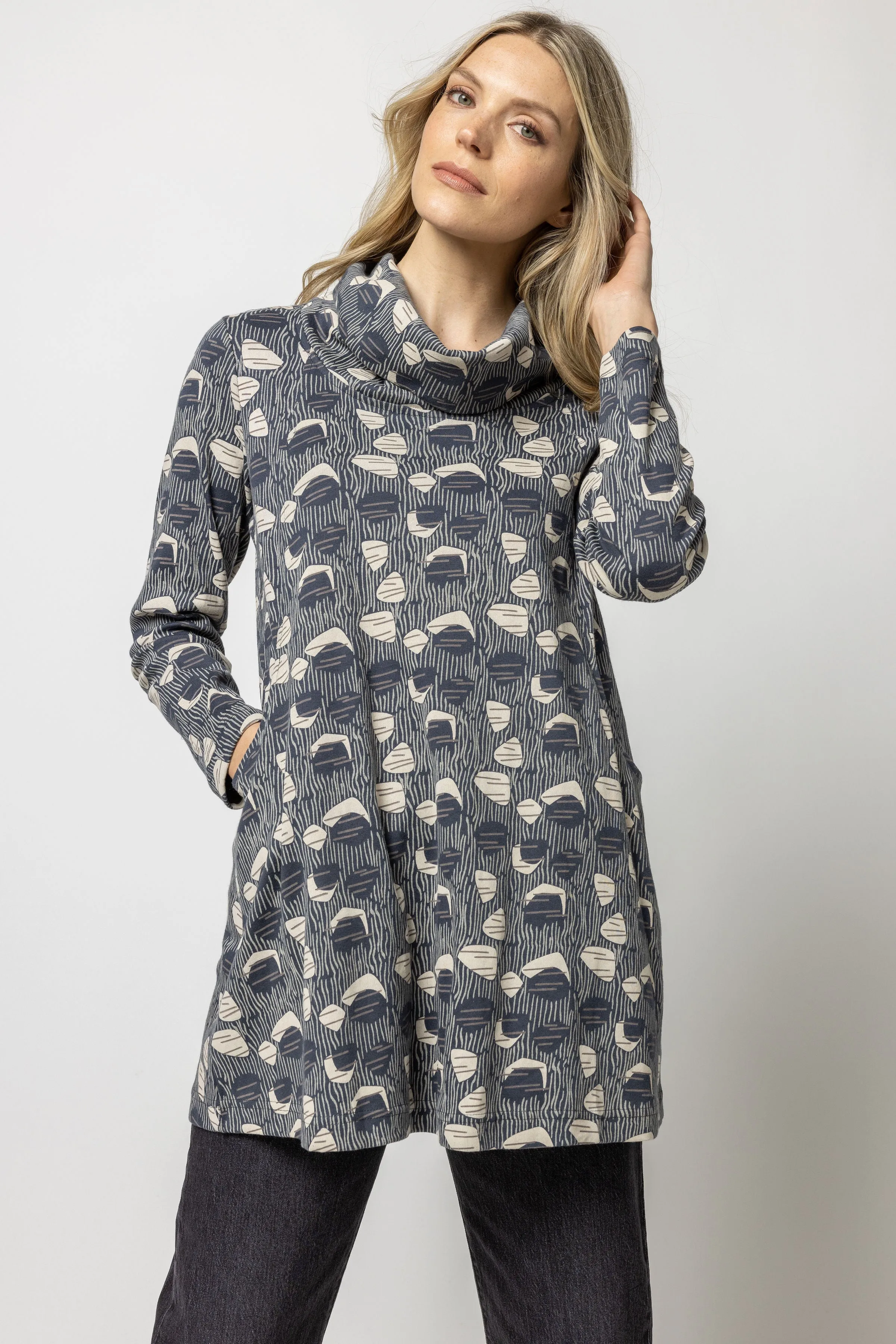 Woodcut Print Rib Cowl Tunic