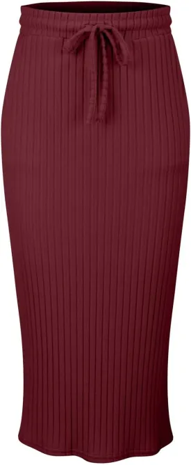 XOWRTE Women's Ribbed Knit Bodycon Maxi Skirt High Waisted Spring Fall Pencil Long Skirts Elastic High Waisted Midi Skirt
