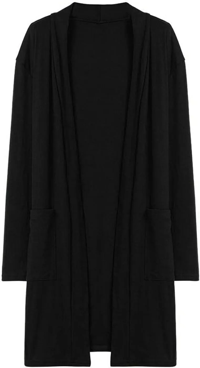XUNRYAN Women's Long Cardigan Casual Long Sleeve Flowy Open Front Knee Length Drape Lightweight Duster Cardigans with Pockets