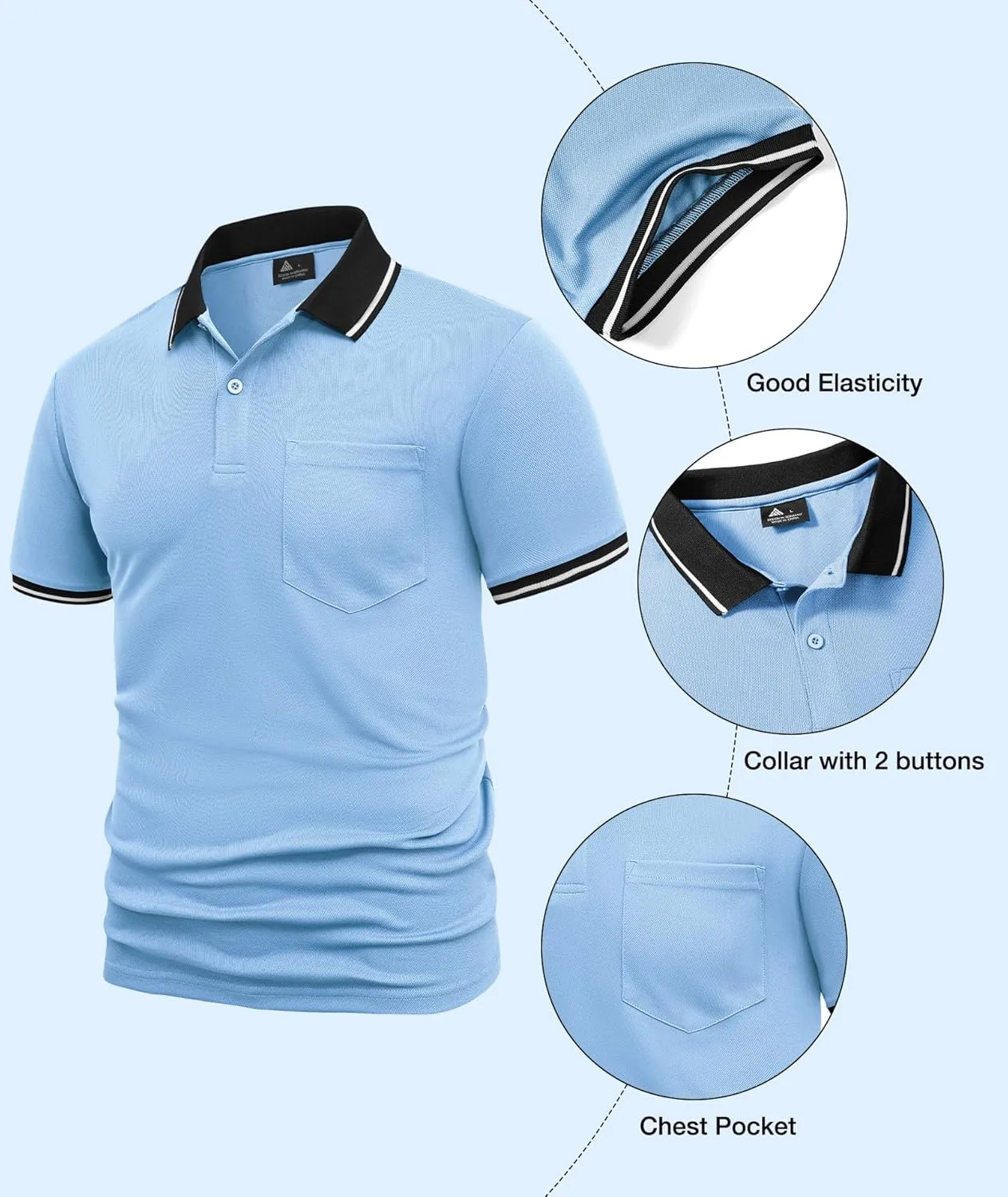 ZITY Mens Polo Shirts Casual Short Sleeve Athletic T-Shirts Classic Contrast Collar Shirt with Pocket